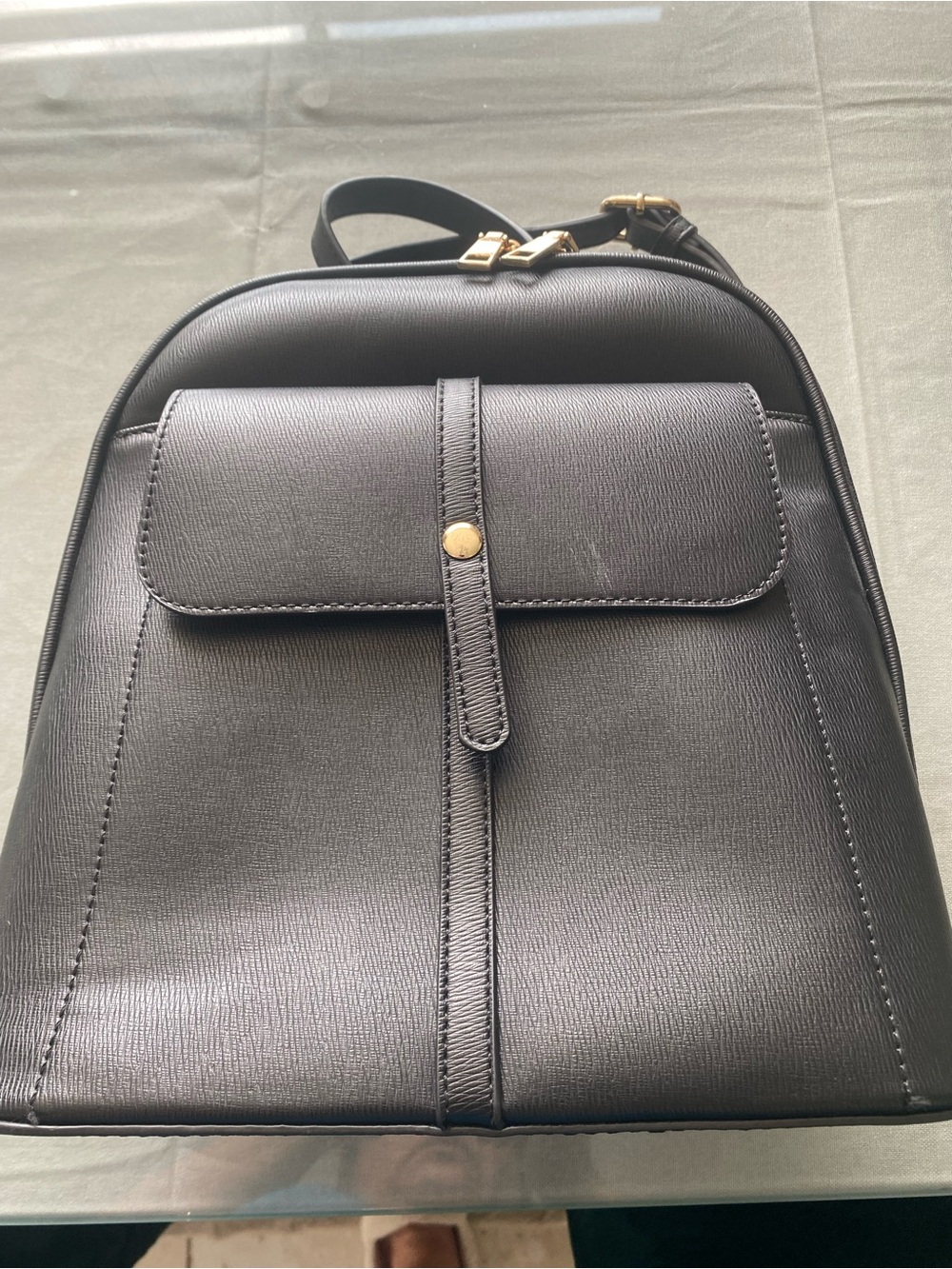 Minimalist Black Women's Leather Backpack with Front Flap Pocket